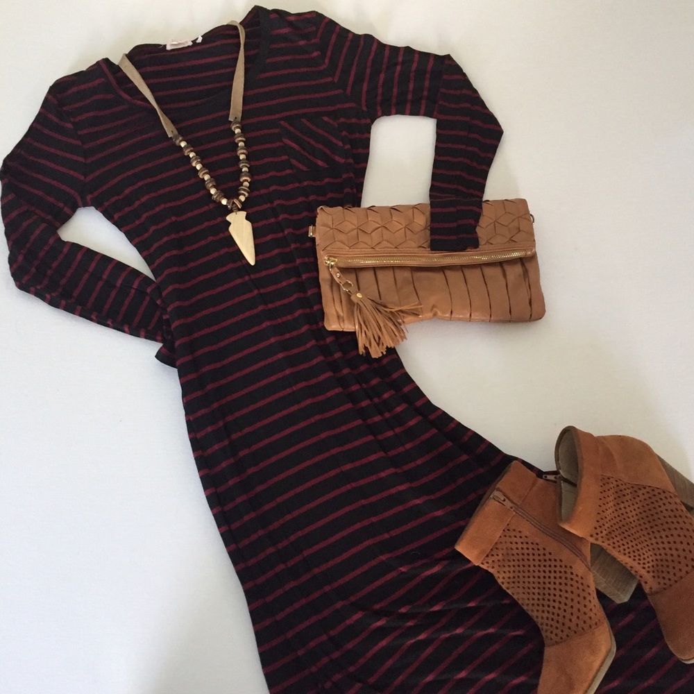 One Clothing Striped Long Sleeve Maxi Dress